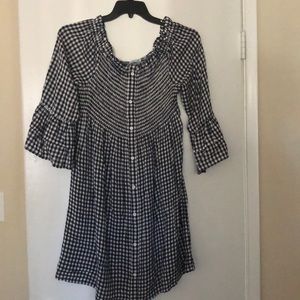 Navy blue and white checked dress